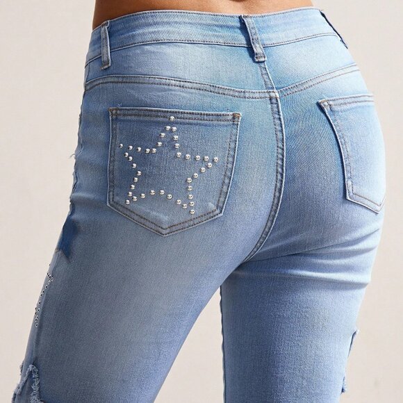 Blue Casual Women's Slim Flare Denim Pants - Picture 7 of 7